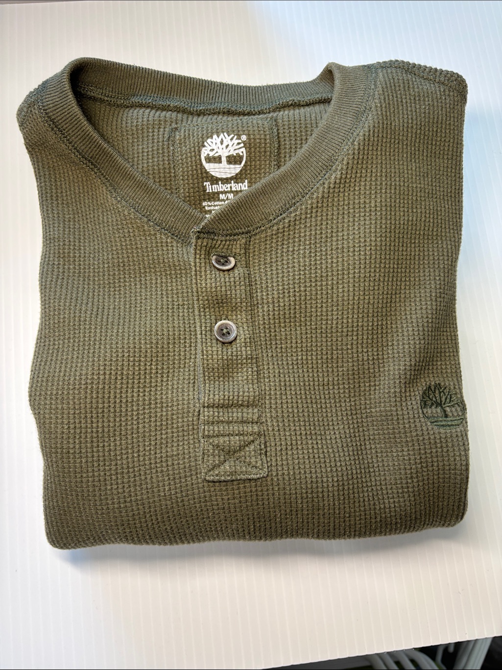 Timberland Men's Wharf River Waffle Henley Long Sleeve Shirt Olive Green